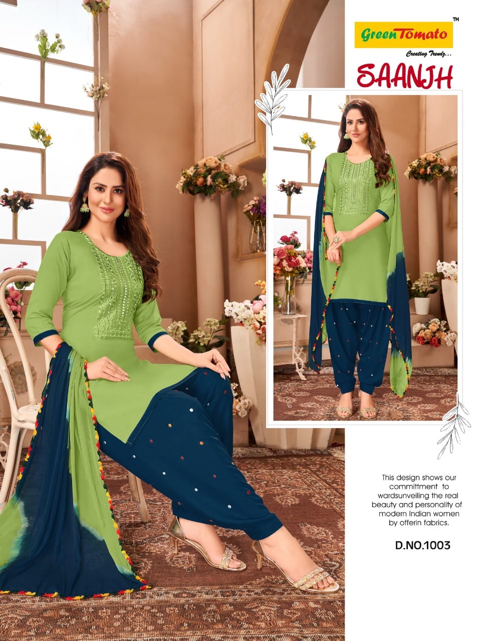 Green Tomato Saanjh Wholesale Patiyala Rayon Ready Made Suit Collection